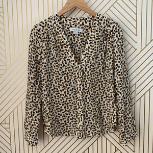 Amour Vert Kaya Silk Blouse Polka dot abstract V neck button down button up XS
